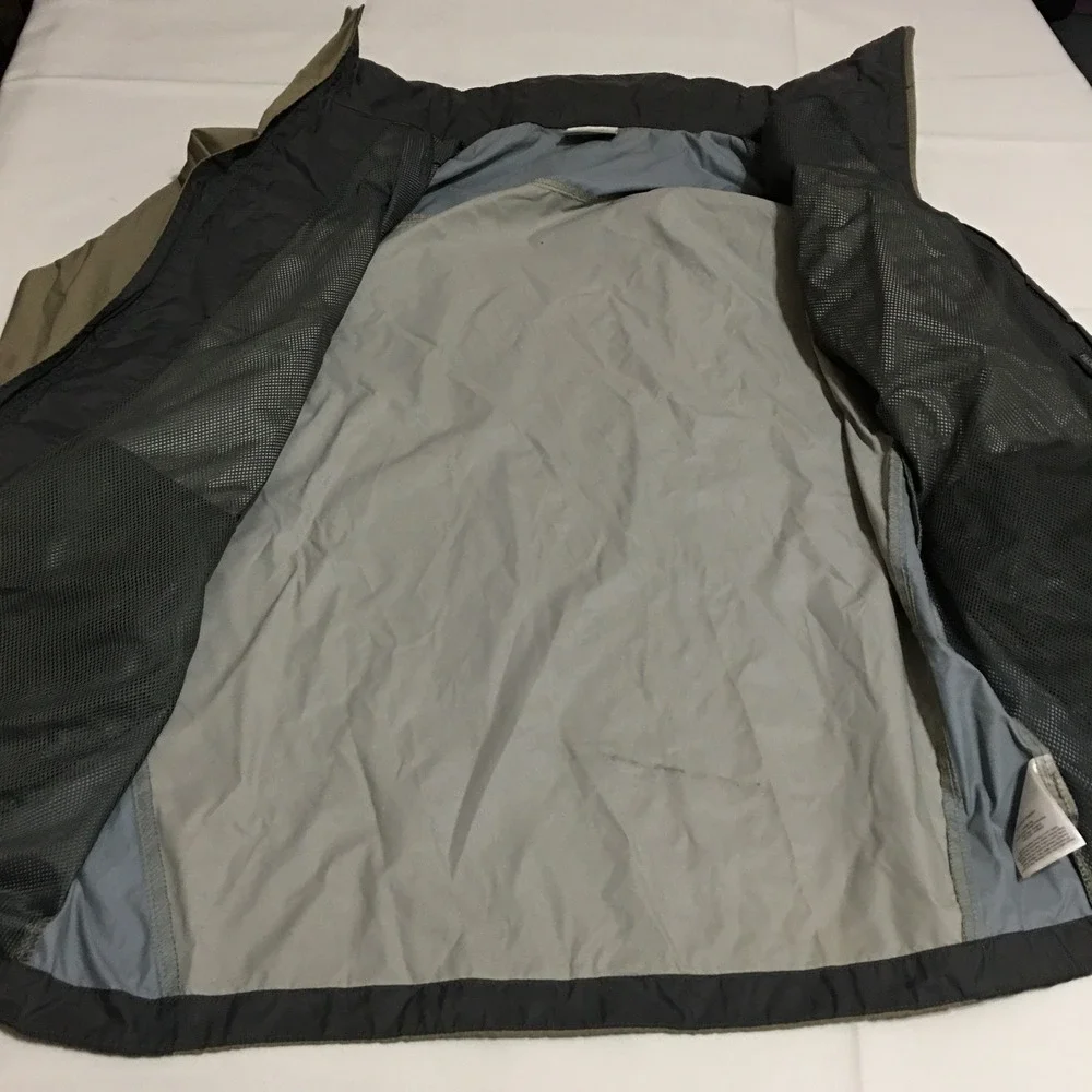 Columbia Windbreaker Mens Small Green Gray Colorblock Full Zip Packable Hood
